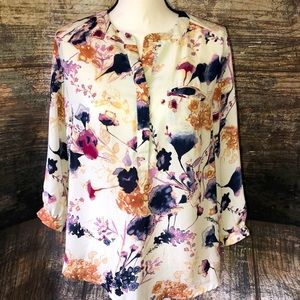 Rose & Thyme cream & navy blouse